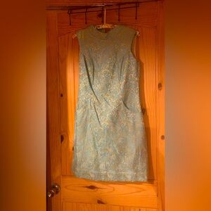 Classy genuine vintage handmade 60s dress! Gold and aqua brocade